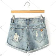 Stylish Mid-Waisted Frayed Bleach Wash Denim Women's Shorts - ight Blue Fansmadedirect