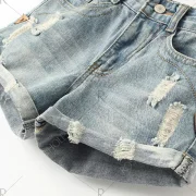 Stylish Mid-Waisted Frayed Bleach Wash Denim Women's Shorts - ight Blue Fansmadedirect