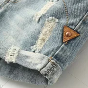 Stylish Mid-Waisted Frayed Bleach Wash Denim Women's Shorts - ight Blue Fansmadedirect