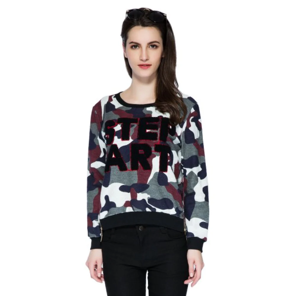 Stylish Scoop Collar Long Sleeve Letter and Camouflage Pattern Women's Sweatshirt - Fansmadedirect