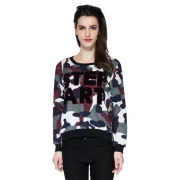 Stylish Scoop Collar Long Sleeve Letter and Camouflage Pattern Women's Sweatshirt - Fansmadedirect