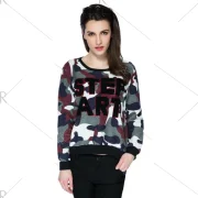 Stylish Scoop Collar Long Sleeve Letter and Camouflage Pattern Women's Sweatshirt - Fansmadedirect