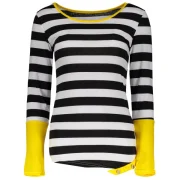 Stylish Scoop Neck Long Sleeve Striped Color Block Women's T-Shirt - Black Fansmadedirect