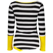 Stylish Scoop Neck Long Sleeve Striped Color Block Women's T-Shirt - Black Fansmadedirect