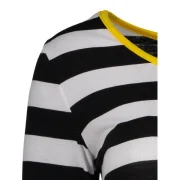 Stylish Scoop Neck Long Sleeve Striped Color Block Women's T-Shirt - Black Fansmadedirect