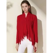 Stylish Solid Color One-Buttoned Long Sleeve Tassel Irregular Cardigan For Women - Wine Red Fansmadedirect
