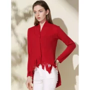 Stylish Solid Color One-Buttoned Long Sleeve Tassel Irregular Cardigan For Women - Wine Red Fansmadedirect
