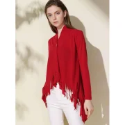 Stylish Solid Color One-Buttoned Long Sleeve Tassel Irregular Cardigan For Women - Wine Red Fansmadedirect