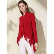 Stylish Solid Color One-Buttoned Long Sleeve Tassel Irregular Cardigan For Women - Wine Red Fansmadedirect