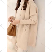 Stylish Women's Scoop Neck Drop Shoulder Solid Color Cardigan - Off-white Fansmadedirect