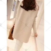 Stylish Women's Scoop Neck Drop Shoulder Solid Color Cardigan - Off-white Fansmadedirect