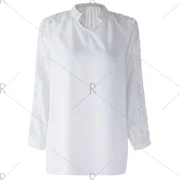 Stylish Women’s V-Neck Long Sleeves Solid Color Lace Splicing Blouse - One Size(fit Size Xs To Fansmadedirect