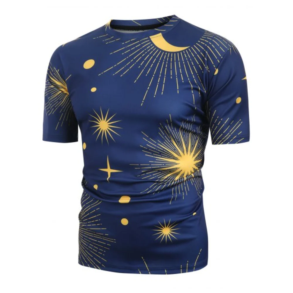 Sun and oon Printed Short Sleeves T-shirt - Cadetblue Fansmadedirect