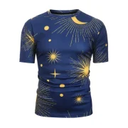 Sun and oon Printed Short Sleeves T-shirt - Cadetblue Fansmadedirect