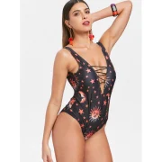 Sun Star Print One-piece Swimsuit - Black Fansmadedirect