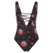 Sun Star Print One-piece Swimsuit - Black Fansmadedirect