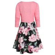 Sweetheart Collar Floral Print Dress with Tie T Shirt - Light Pink Fansmadedirect