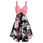 Sweetheart Collar Floral Print Dress with Tie T Shirt - Light Pink Fansmadedirect
