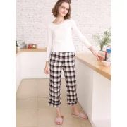 T-shirt and Plaid Pants Sleepwear Set - White Fansmadedirect