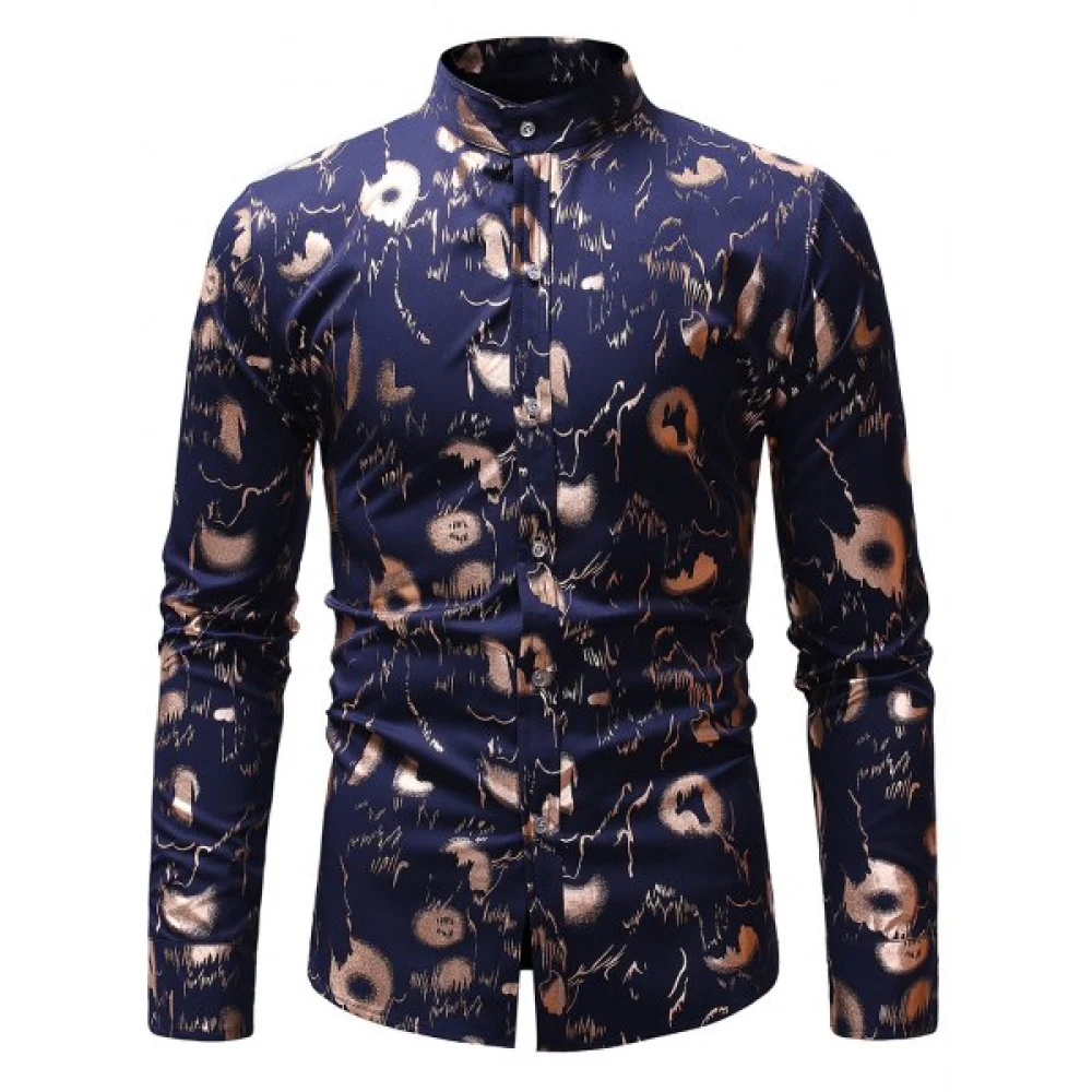tand Collar Gilding Print hirt - Cadetblue Fansmadedirect