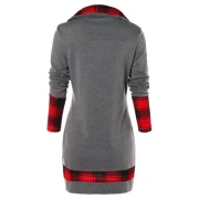 Tartan Panel Long Sleeve Asymmetrical T-shirt - Gray Fansmadedirect