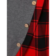 Tartan Panel Long Sleeve Asymmetrical T-shirt - Gray Fansmadedirect