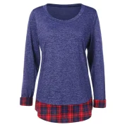 Tartan Trim Long Sleeve T-shirt - Blue Fansmadedirect