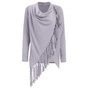 Tassel Asymmetric Long Sleeve Top - Gray Fansmadedirect