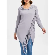 Tassel Asymmetric Long Sleeve Top - Gray Fansmadedirect