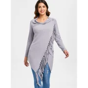 Tassel Asymmetric Long Sleeve Top - Gray Fansmadedirect