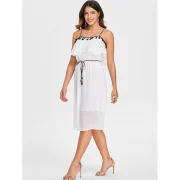 Tassel Brim High Waist Thin Strap Dress - Milk White Fansmadedirect