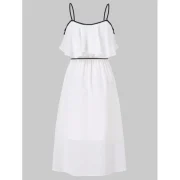 Tassel Brim High Waist Thin Strap Dress - Milk White Fansmadedirect