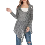 Tassels Heathered Buttoned oose Knit Cardigan - Black Fansmadedirect