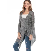 Tassels Heathered Buttoned oose Knit Cardigan - Black Fansmadedirect