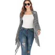 Tassels Heathered Buttoned oose Knit Cardigan - Black Fansmadedirect