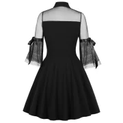 Three Quarter leeve Mesh Panel Dress - Black Fansmadedirect