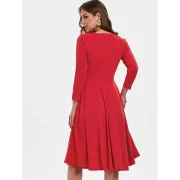 Three Quarter Sleeve Flowing Dress with Zipper - Red Fansmadedirect