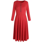 Three Quarter Sleeve Flowing Dress with Zipper - Red Fansmadedirect