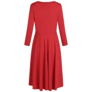 Three Quarter Sleeve Flowing Dress with Zipper - Red Fansmadedirect