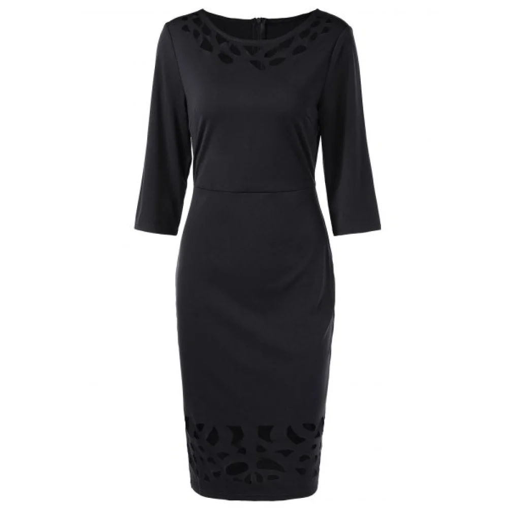Three Quarter Sleeve Sheath Dress - Black Fansmadedirect