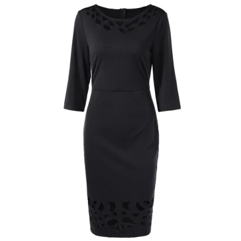 Three Quarter Sleeve Sheath Dress - Black Fansmadedirect