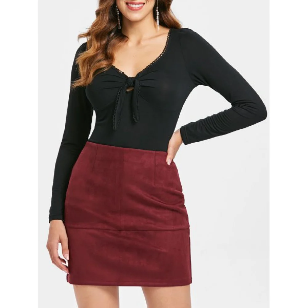 Tie Chest Long leeve lim Fit T-shirt - Black Fansmadedirect