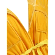 Tie Cuffs Drawstring Waist Velvet Shirt - Yellow Fansmadedirect