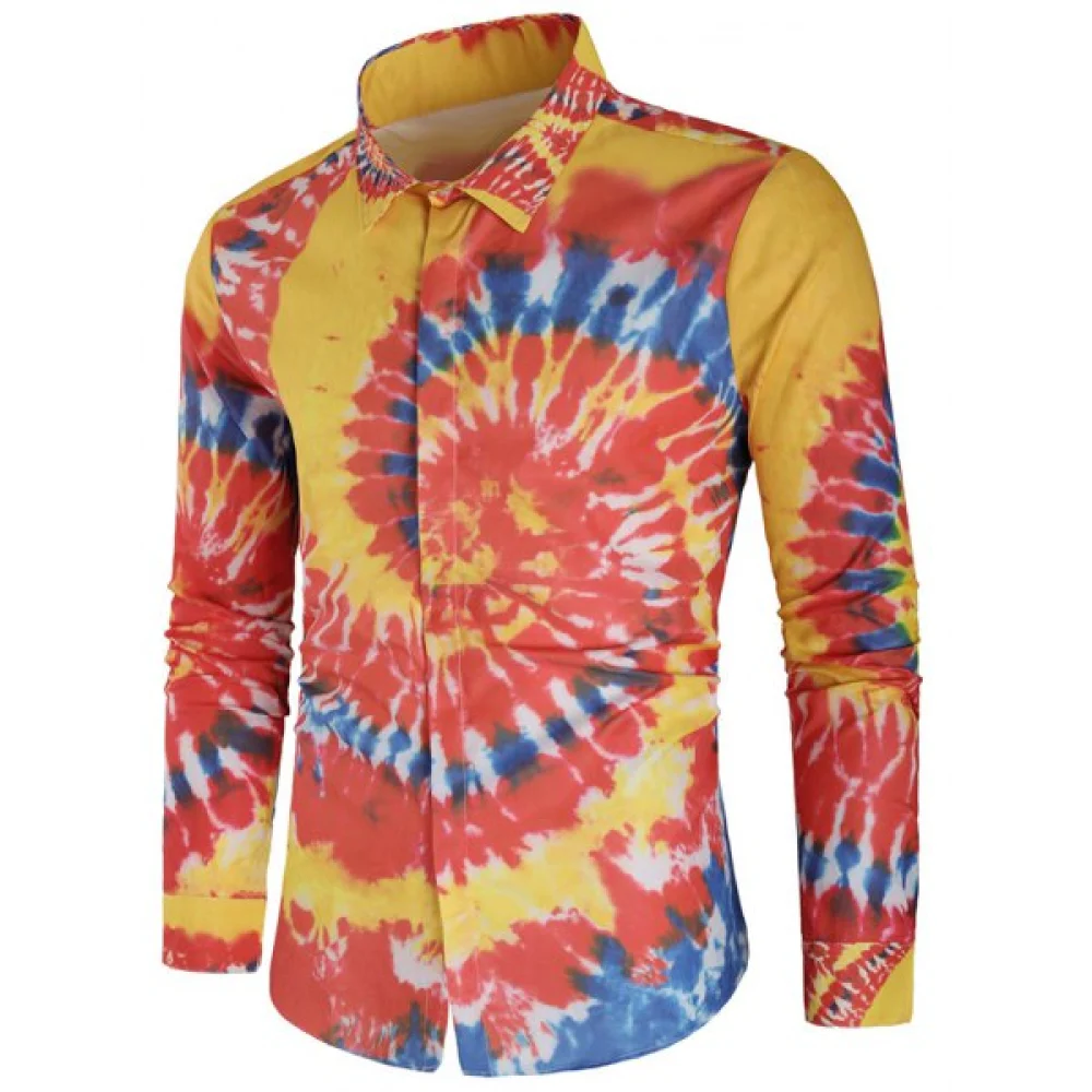 Tie Dye Print Hidden Button Shirt - Fansmadedirect