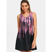 Tie Dyed leeveless Dress - Hot Pink Fansmadedirect
