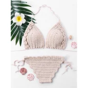 Tie Halter Crochet Bikini et - Apricot Fansmadedirect
