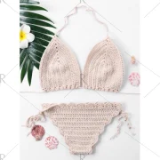 Tie Halter Crochet Bikini et - Apricot Fansmadedirect