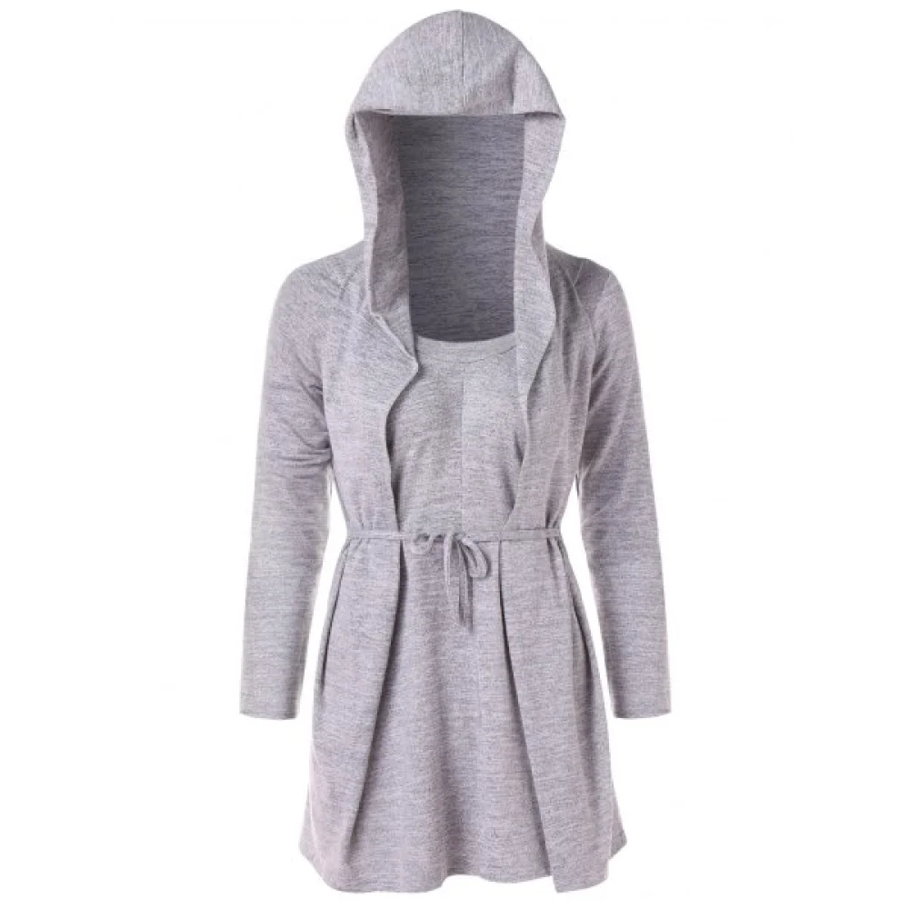 Tie Knot Faux Twinset Hoodie - Light Gray Fansmadedirect