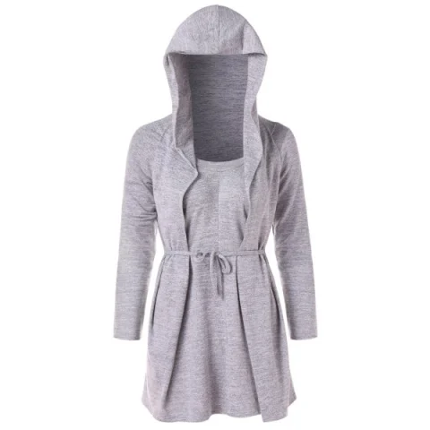 Tie Knot Faux Twinset Hoodie - Light Gray Fansmadedirect