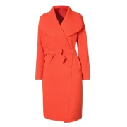 Tie Waist ong Coat - Red Fansmadedirect